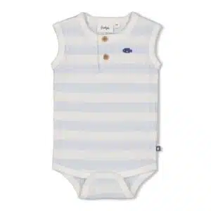 Romper rib met streep k/m - Blue Ocean